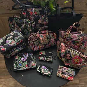 VERA BRADLEY 11 Piece Black Floral Patterned Women's Bag Set